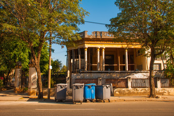 HAVANA, CUBA- MARCH 2018: landscape with a view of beautiful Cuban houses on a local street