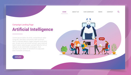 Naklejka premium ai artificial intelligence or robot development for website template or landing homepage design campaign