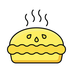 Hot seed bun concept, single patty burger on white background, Mustard color Snack Meal Sandwich Vector Icon design