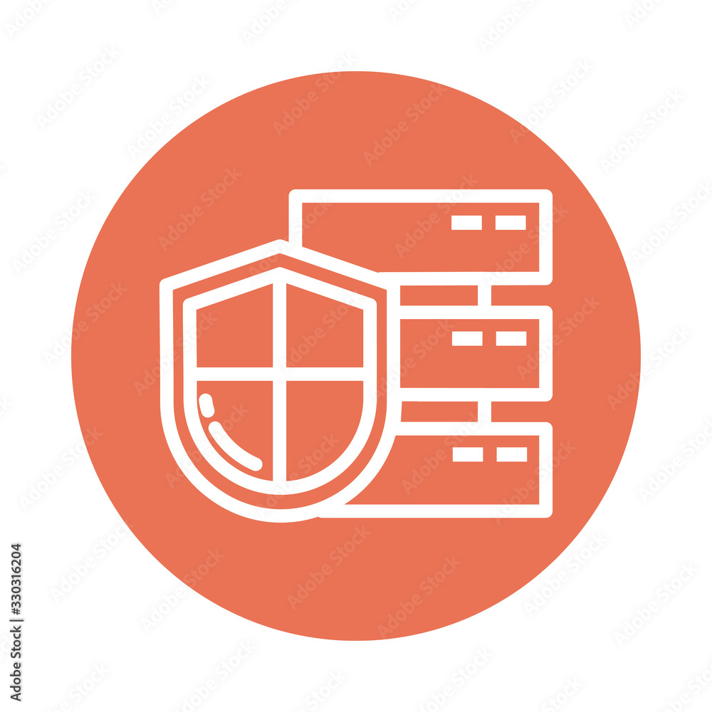 Poster shield with database, block and flat style icon
