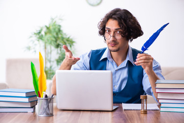 Young writer working on his new work