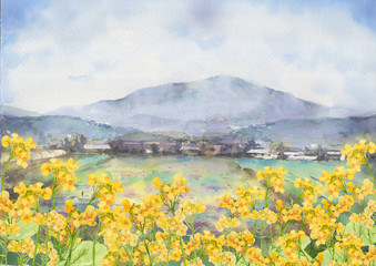 Naklejka premium 菜の花風景画