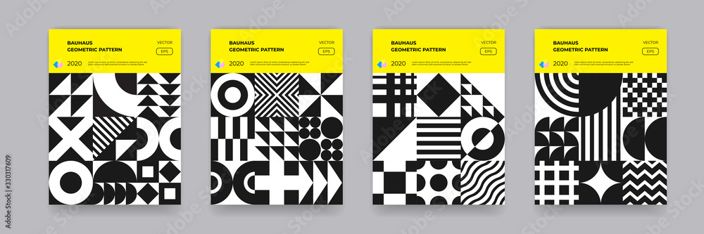Poster bauhaus geometric pattern background, vector poster and cover templates design. black and white bauh