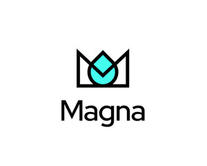 Naklejka premium Abstract crown drop logo icon design modern minimal style illustration. Letter M vector line emblem sign symbol mark logotype