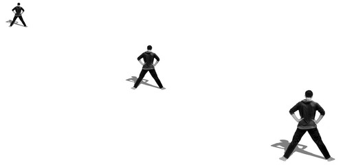 Young dynamic Male Performing stress relive exercise on the road junction or maze like structure.