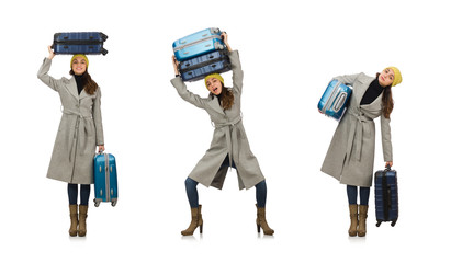 Woman with suitcase ready for winter vacation