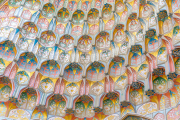 Ornament on the facade of the Madrasah of Abdulaziz Khan. Bukhara city, Uzbekistan