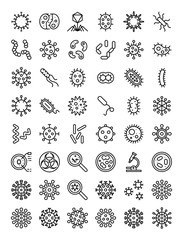 Microorganism and Virus vector, line icon set - 330322008