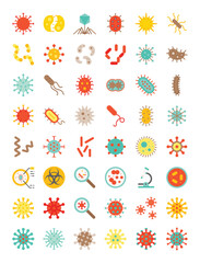 Microorganism and Virus vector, flat icon set - obrazy, fototapety, plakaty