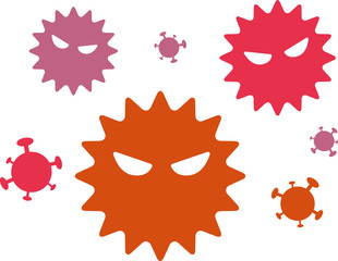 ウイルスのイラスト、アイコン、感染症、花粉、病気、風邪、ばい菌、コロナ