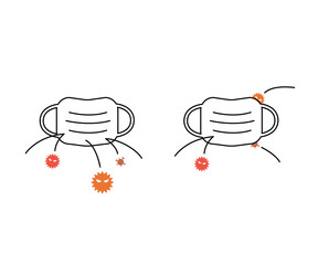 マスクとウィルスのイラスト、アイコン、予防、通り抜ける、感染症、コロナ