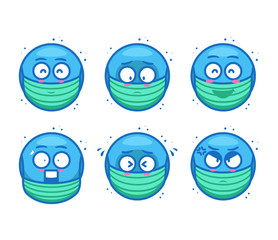 medical face mask blue emoji emoticon expression set