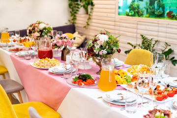 a festive table of food for guests.