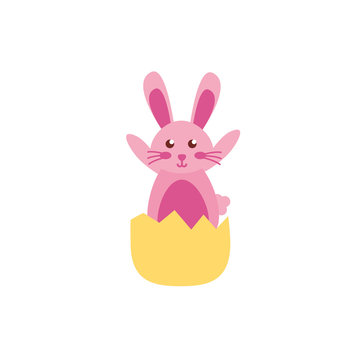 cute little rabbit in egg shell easter flat icon
