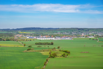 Aerial landscape view at a city in the countryside