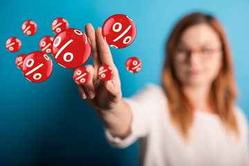 using white and red sales flying icons 3D rendering