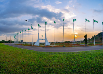 Abuja City Gate at sunset - obrazy, fototapety, plakaty