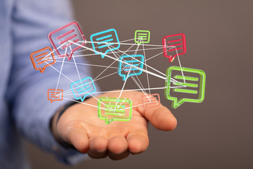 ilustration of a communication concept. The word communication with colorful dialog speech .