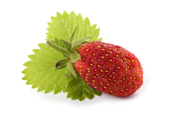 Strawberry and leaf isolated on white