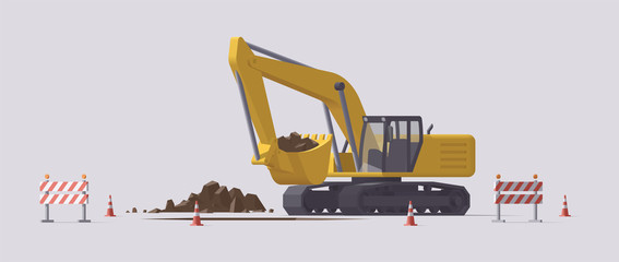 Vector digging excavator. Isolated illustration © Paul Kovaloff