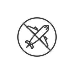 Coronavirus pandemic prohibition line icon. linear style sign for mobile concept and web design. Flight ban outline vector icon. Symbol, logo illustration. Vector graphics