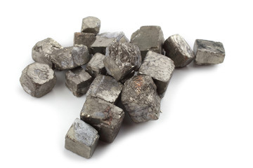 Pyrite (fool's gold) isolated on white (FeS2)