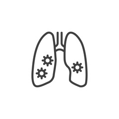 Coronavirus lungs line icon. linear style sign for mobile concept and web design. Human lungs with virus infection outline vector icon. Symbol, logo illustration. Vector graphics