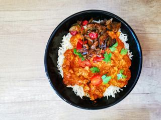 delicious Rice and chicken on plate