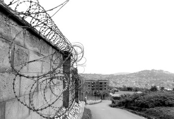 Barbed wire / razor wire wall in Eastern Africa