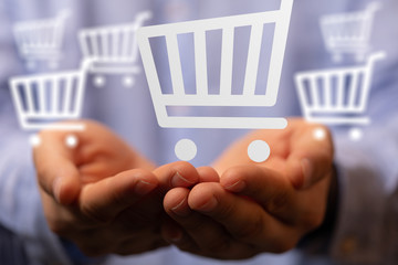 Shopping cart on digital tablet. Shopping online concept..