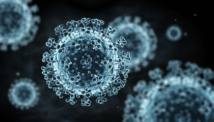 Detailierter Corona Viren auf dunklem Untergrund - Wuhan Virus	 - obrazy, fototapety, plakaty