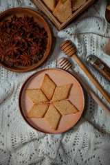 Homemade cookies on the table. Baking background. Food, cooking, flour products.