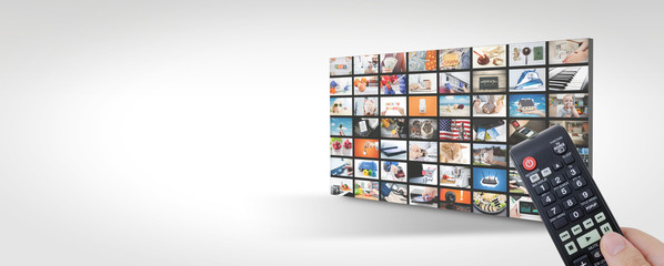 Television streaming, TV multimedia panel banner - obrazy, fototapety, plakaty