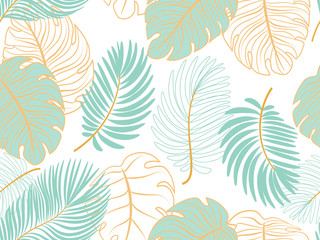 Fototapeta na wymiar Vector seamless tropical pattern with leaves on white background. Vector floral illustration for textile, print, wallpapers, wrapping.