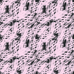 Pink painted lines and brush strokes on a dark background, seamless pattern, vector