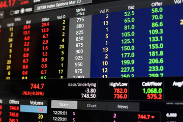 Thailand Stock Exchange, Streaming Trade Screen, The stock screen shows a list of stocks with reduced value.