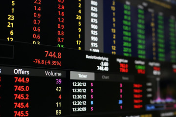Thailand Stock Exchange, Streaming Trade Screen, The stock screen shows a list of stocks with reduced value.