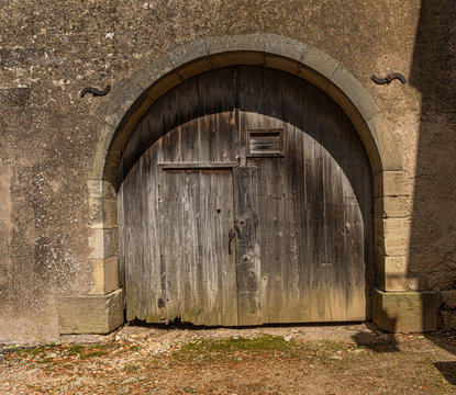 old weathered wooden barn door