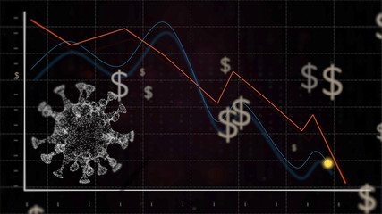 Virus affecting currency. Dollar fluctuations in space of virus fast spreading around the world.
