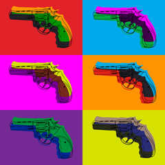 Psychedelic bright colorful background with six contour revolvers