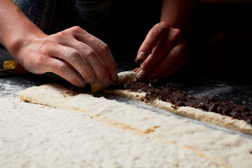 Baker prepares homemade cakes. Professional Female cook