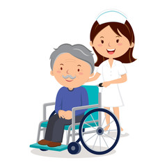  Wheelchair elderly man and female nurse