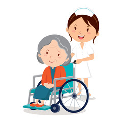 Nurse and elderly woman in wheelchair 