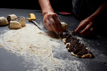 Baker prepares homemade cakes. Professional Female cook