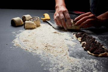 Baker prepares homemade cakes. Professional Female cook