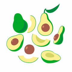 Various colorful avocados in flat color art set