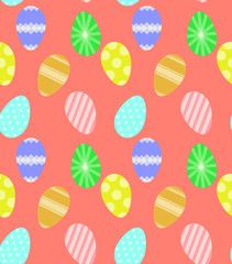 Vector seamless pattern with decorative eggs.Easter holiday. Background colorful template for website, print on fabric, gift wrap and wallpaper