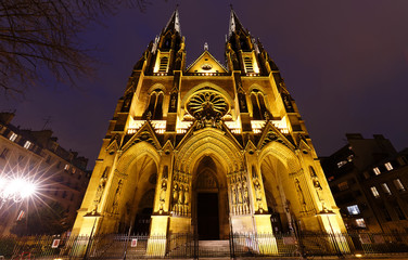 Fototapeta na wymiar the Catholic Basilica of Saint Clotilde at night , Paris, France.