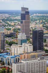 Aerial view in Warsaw, capital city of Poland with Warsaw Trade Tower