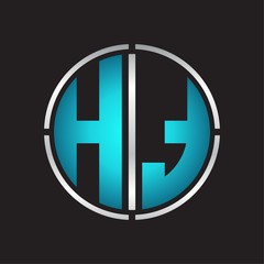 HT Logo initial with circle line cut design template on blue colors